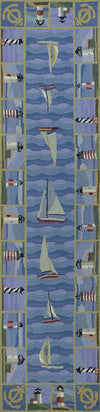 KAS Colonial 1335 Blue Light Houses Hand Hooked Area Rug 