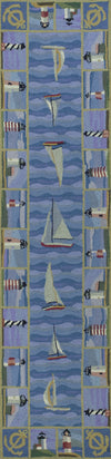 KAS Colonial 1335 Blue Light Houses Hand Hooked Area Rug 