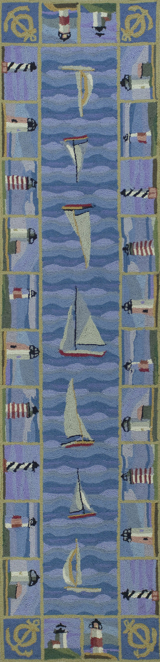 KAS Colonial 1335 Blue Light Houses Hand Hooked Area Rug 