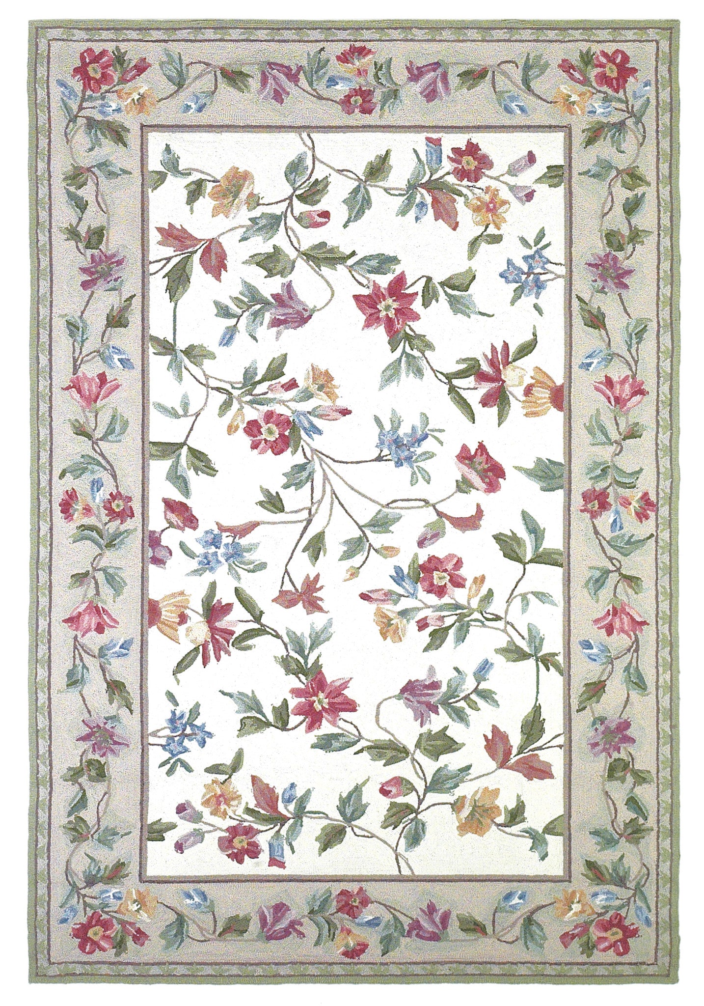 KAS Colonial 1707 Ivory Floral Vine Hand Hooked Area Rug