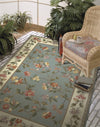 KAS Colonial 1728 Slate Blue/Ivory Floral Hand Hooked Area Rug 