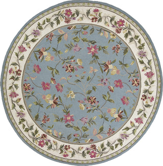 KAS Colonial 1728 Slate Blue/Ivory Floral Hand Hooked Area Rug 