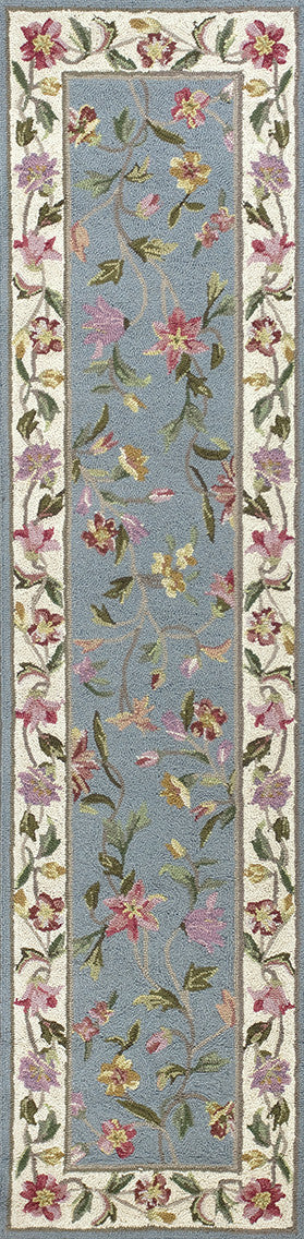 KAS Colonial 1728 Slate Blue/Ivory Floral Hand Hooked Area Rug 