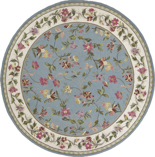 KAS Colonial 1728 Slate Blue/Ivory Floral Hand Hooked Area Rug 