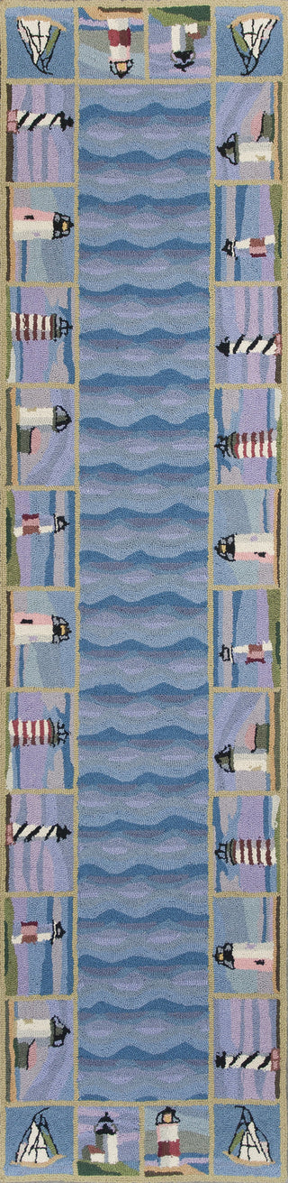 KAS Colonial 1802 Blue Lighthouse Waves Hand Hooked Area Rug 