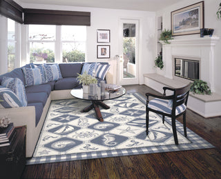 KAS Colonial 1807 Blue/Ivory Nautical Panel Hand Hooked Area Rug 