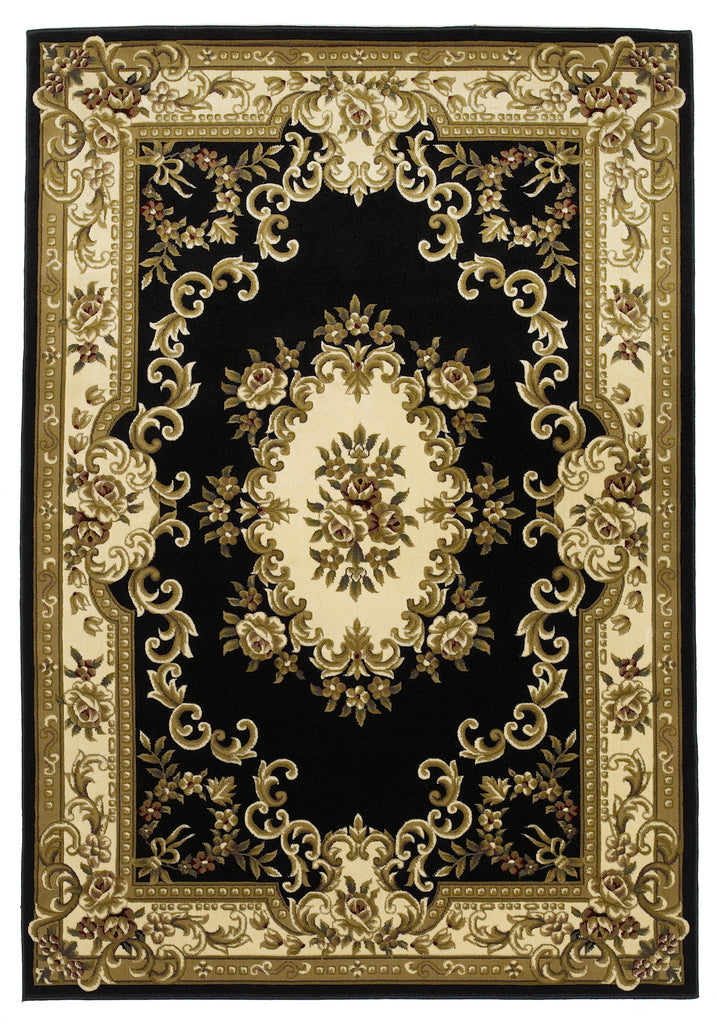 KAS Corinthian 5310 Black/Ivory Aubusson Machine Woven Area Rug
