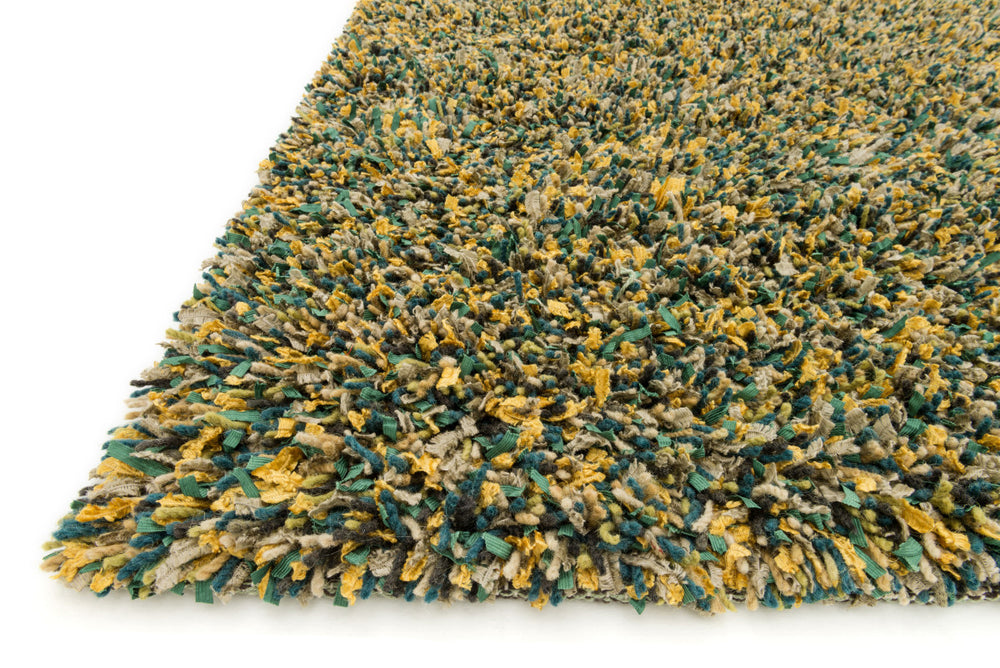 Loloi Cleo Shag CO-01 Teal / Gold Area Rug Corner Feature