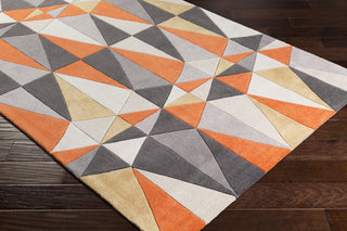 Surya Cosmopolitan COS-9304 Bright Orange Charcoal Taupe Beige Mustard Area Rug Corner Image