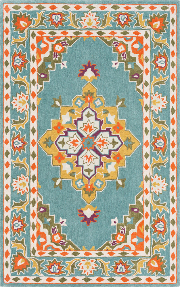 Surya Cosmopolitan COS-9308 Teal Mustard Burnt Orange Bright Khaki Cream Dark Green Purple Area Rug Mirror main image
