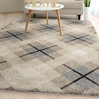 Orian Rugs Super Shag Criss Cross Plaid Ivory Area Rug 