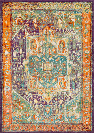 Surya Chelsea CSA-2326 Bright Purple Orange Yellow Grass Green Aqua Dark Red Medium Gray White Area Rug Mirror main image