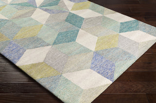 Surya Cassini CSI-1002 Teal Khaki Mint Tan Dark Blue Bright Yellow Area Rug Corner Image