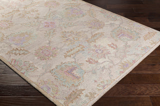 Surya Classic Nouveau CSN-1009 Khaki Taupe Sea Foam Teal Camel Lilac Bright Purple Pink Area Rug Corner Image