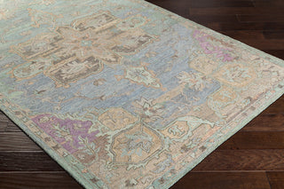 Surya Classic Nouveau CSN-1010 Aqua Taupe Grass Green Khaki Dark Brown Mauve Bright Purple Tan Camel Area Rug Corner Image