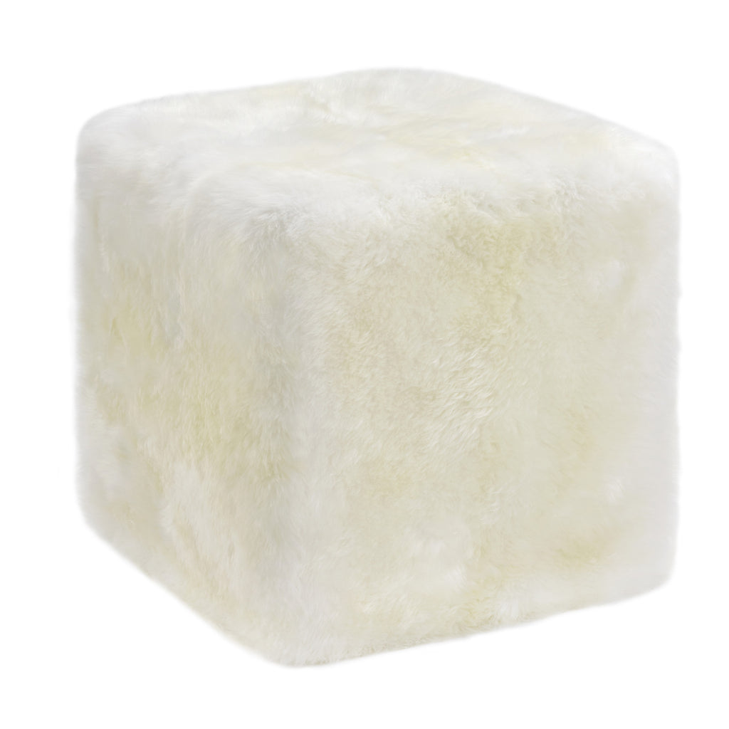 Auskin Luxury Skins Cushion Long Wool Cube Ivory