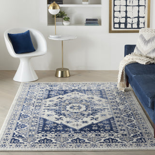 Nourison Cyrus CYR05 Ivory Blue Area Rug Room Scene Feature