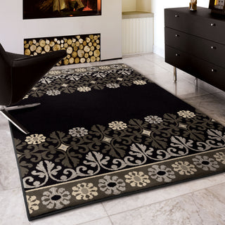 Orian Rugs Da Vinci Crochet Border Black Area Rug Room Scene Feature