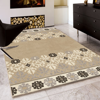 Orian Rugs Da Vinci Crochet Border Beige Area Rug Room Scene Feature