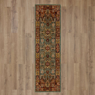 Karastan Spice Market Dalgliesh Aquamarine Area Rug Runner on Wood