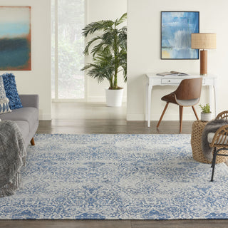 Nourison Damask DAS06 Blue Area Rug Room Scene Featured