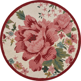 LR Resources Dazzle Rose Garden Cream / Pink Area Rug 4' 0'' Round Image