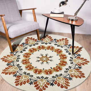 LR Resources Dazzle Autumn Medallion Ivory / Rust Area Rug Lifestyle Image Feature