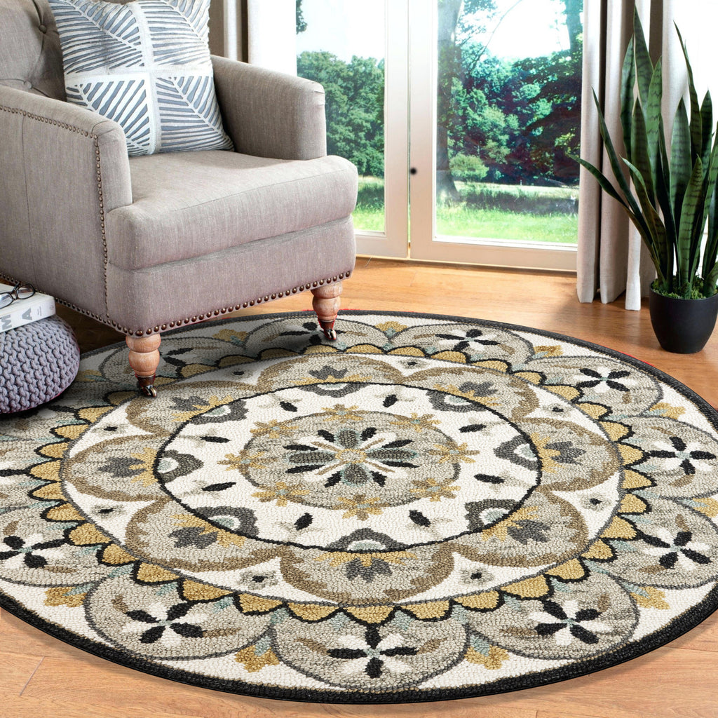 LR Resources Dazzle Floral Awakening Ivory Gray Area Rug Lifestyle Image Feature