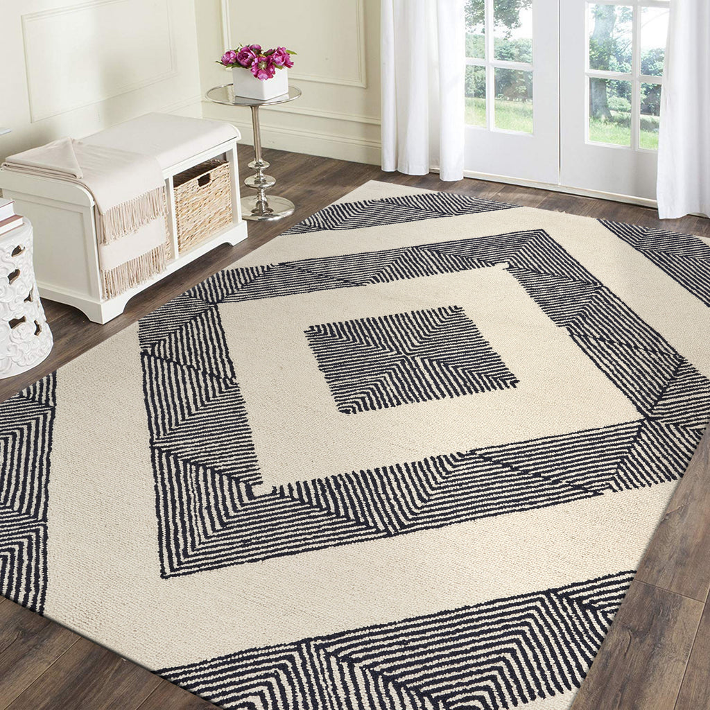 LR Resources Divergence Geometric Groove Ivory Area Rug Lifestyle Image Feature