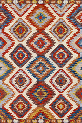 Surya Dena DNA-1005 Dark Red Khaki Camel Burnt Orange Medium Gray Brown Lime Navy Bright Blue Sky Area Rug main image