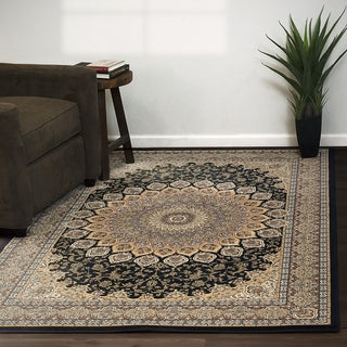 Dynamic Rugs Ancient Garden 57090 Navy Area Rug Lifestyle Image Feature