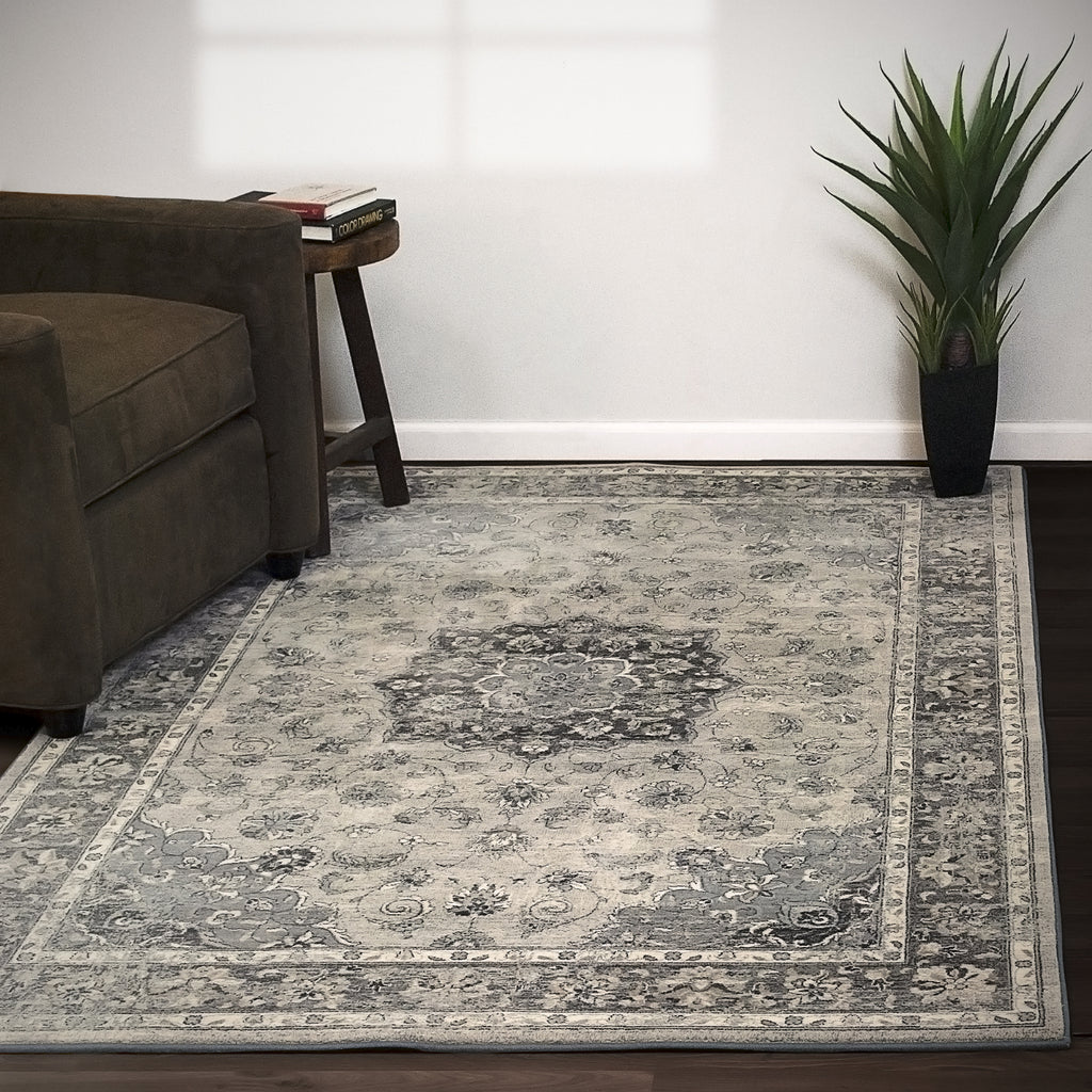Dynamic Rugs Ancient Garden 57559 Silver/Grey Area Rug Lifestyle Image Feature