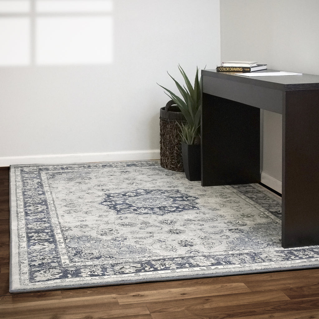 Dynamic Rugs Ancient Garden 57559 Silver/Blue Area Rug Lifestyle Image Feature
