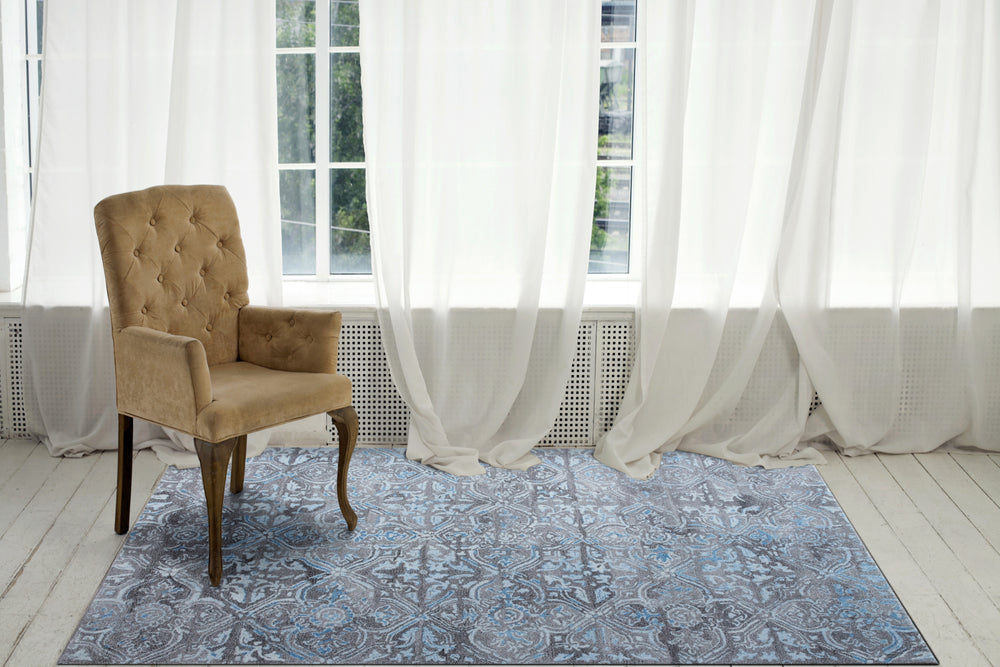 Dynamic Rugs Posh 7815 Grey/Blue Area Rug Lifestyle Image Feature