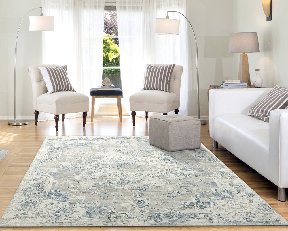 Dynamic Rugs Quartz 27064 Ivory/Grey/Blue Area Rug Lifestyle Image Feature