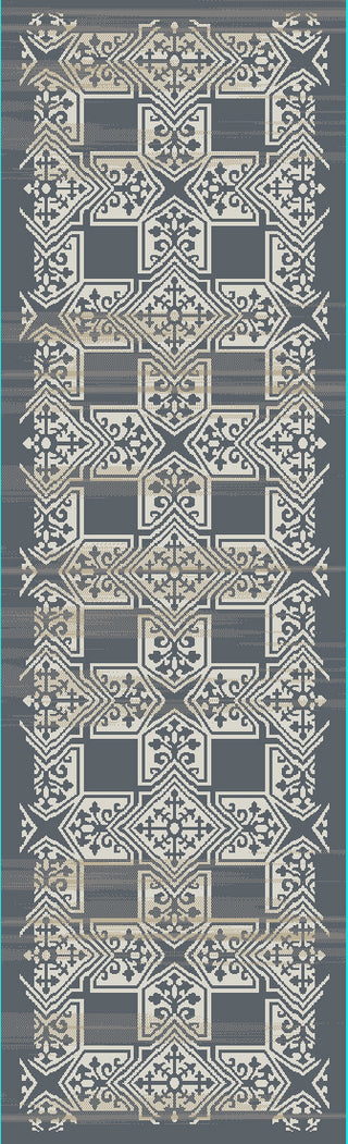 Dynamic Rugs Wingo 7955 Blue Cream Area Rug Finished Runner Image