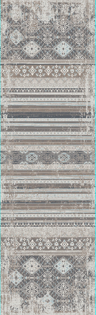 Dynamic Rugs Wingo 7956 Grey Cream Blue Area Rug Finished Runner Image