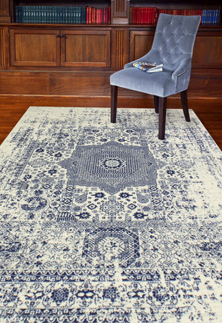 Bashian Everek E110-5438A Ivory/Blue Area Rug Room Scene Feature