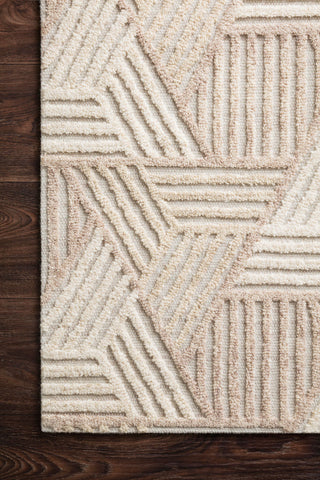 Loloi Ehren EHR-04 Oatmeal/Ivory Area Rug Corner On Wood