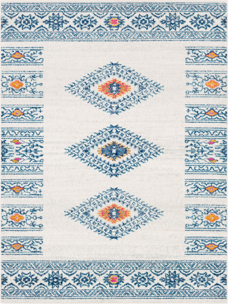 Surya Elaziz ELZ-2306 Aqua Dark Blue White Medium Gray Saffron Bright Pink Area Rug main image