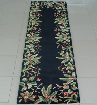 KAS Emerald 9001 Black Tropical Border Hand Tufted Area Rug 