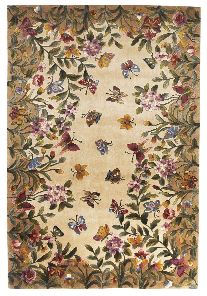 KAS Emerald 9019 Antique Beige Butterfly Garden Hand Tufted Area Rug