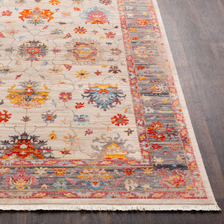 Surya Ephesians EPC-2305 Pale Pink Rose Bright Red Silver Gray Beige Cream Saffron Burnt Orange Aqua Area Rug Detail Image