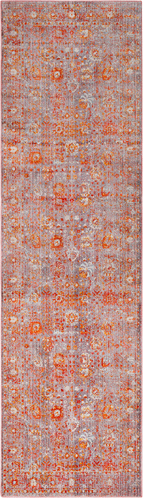 Surya Ephesians EPC-2308 Pale Pink Silver Gray Burnt Orange Rose Saffron Cream Beige Aqua Bright Red Area Rug Runner Image