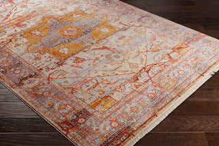Surya Ephesians EPC-2311 Pale Pink Rose Aqua Silver Gray Medium Saffron Burnt Orange Beige Bright Red Area Rug Corner Image