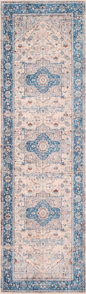 Surya Ephesians EPC-2312 Sky Blue Cream Aqua Medium Gray Beige Burnt Orange Bright Red Area Rug Runner Image