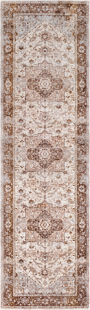 Surya Ephesians EPC-2313 Dark Brown Pale Pink Beige Medium Gray Silver Aqua Area Rug Runner Image