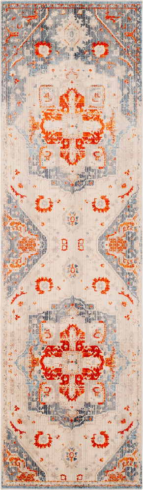 Surya Ephesians EPC-2314 Burnt Orange Bright Red Aqua Rose Saffron Cream Beige Medium Gray Silver Black Area Rug Runner Image