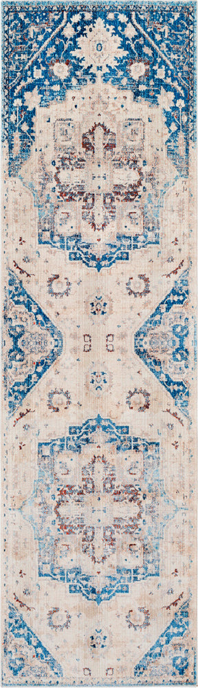 Surya Ephesians EPC-2315 Sky Blue Cream Beige Burnt Orange Bright Red Area Rug Runner Image