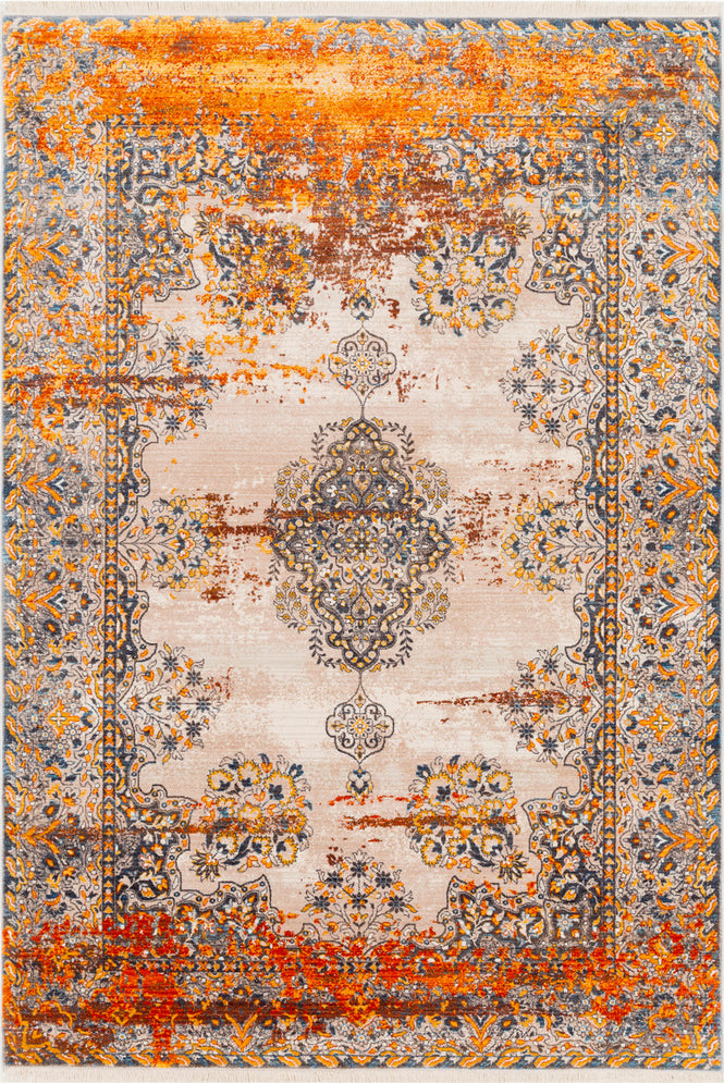 Surya Ephesians EPC-2323 Saffron Burnt Orange Bright Red Beige Cream Sky Blue Aqua Silver Gray Medium Area Rug Mirror main image